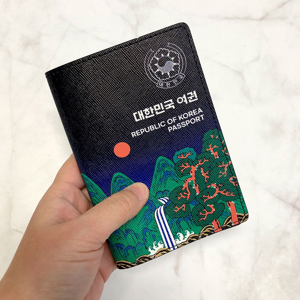 남성 한국 전통 프린팅 가죽 여권 케이스