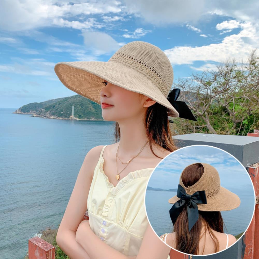 여자 봄 여름 휴양지룩 밀짚 모자