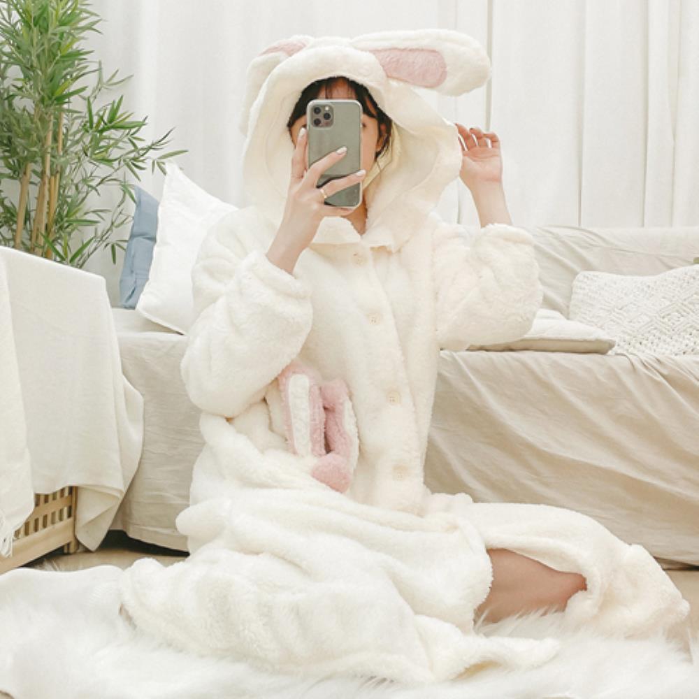 여자 겨울 토끼후드 도톰 수면 잠옷