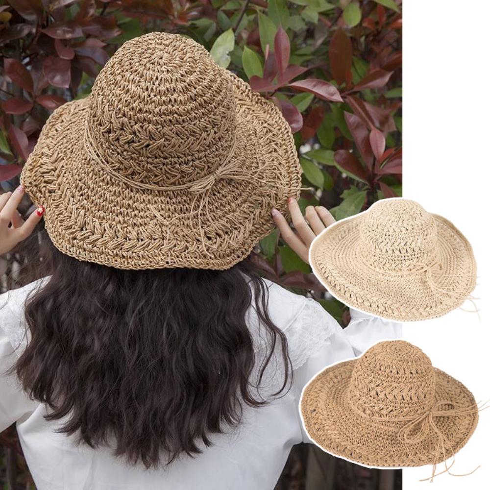 여자 여름 휴양지룩 와이드챙 밀짚 모자