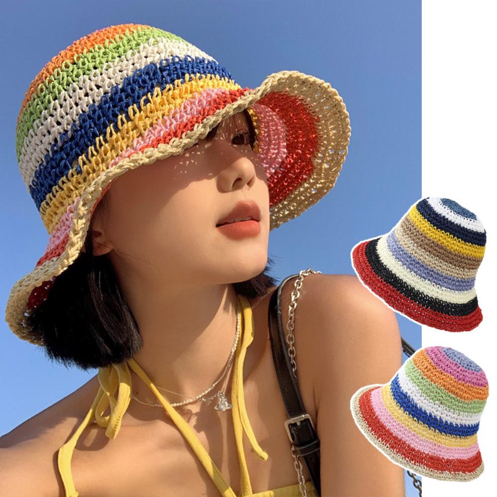 여자 여름 빈티지 레인보우 벙거지 모자