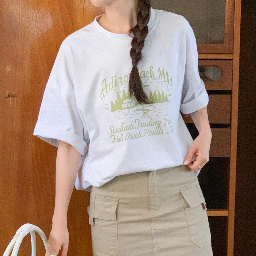 여자 수학여행룩 프린팅 여름 티셔츠
