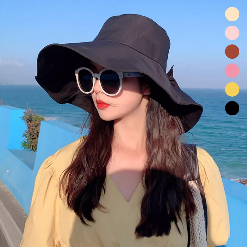 여자 여름 바다 휴양지 와이드 리본 모자