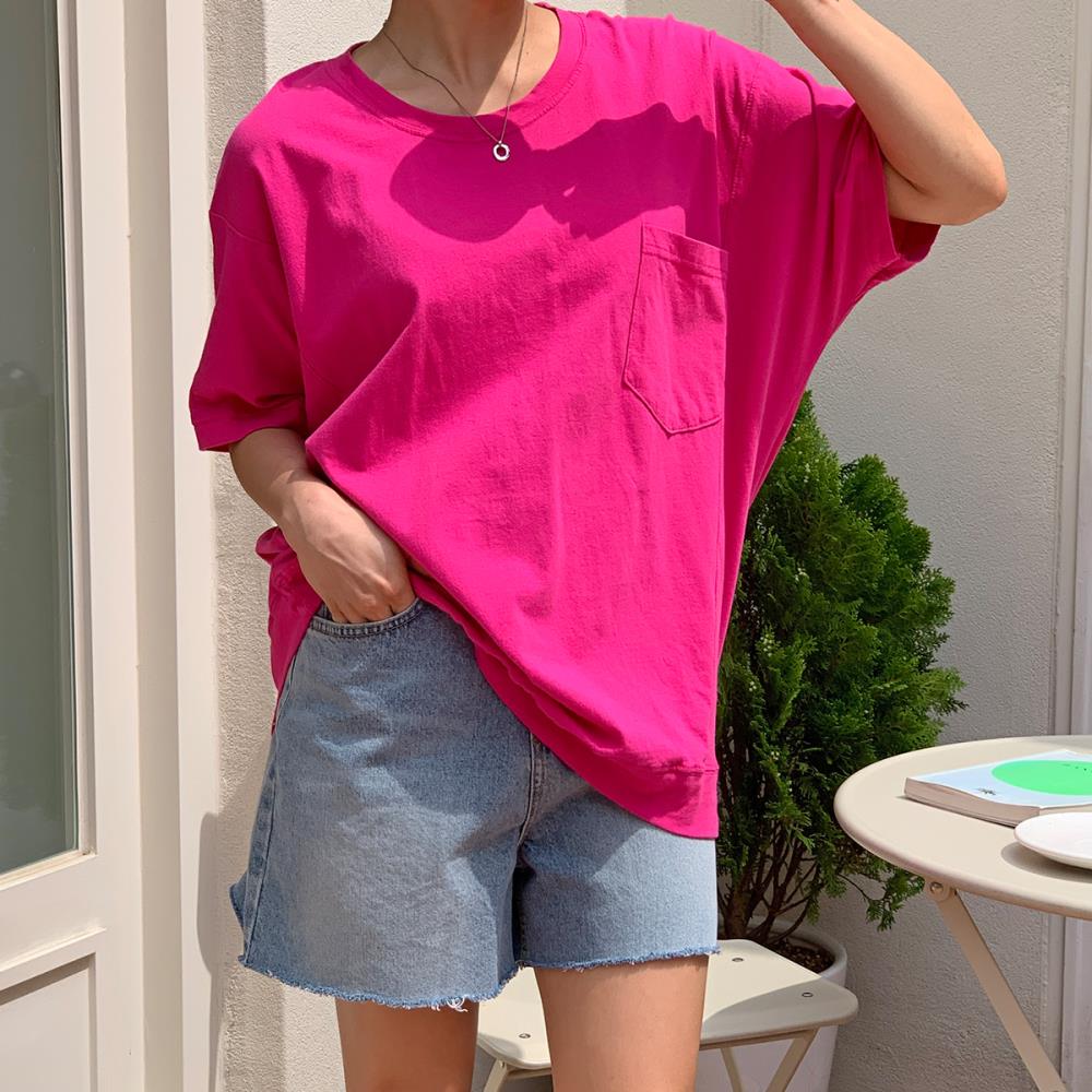 여자 여름 비비드 컬러 루즈핏 티셔츠