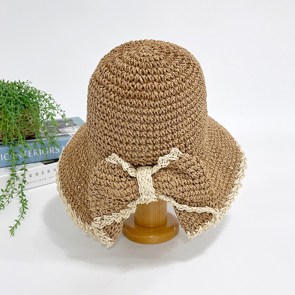 여자 리본버킷햇 밀짚 여름 배색 모자