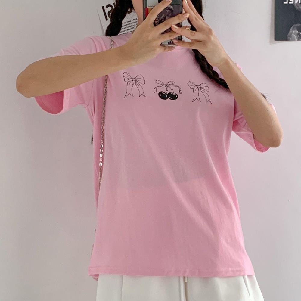 여자 러블리 키치룩 프린팅 티셔츠